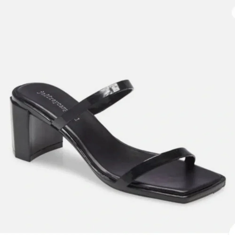 Jeffrey Campbell Black Jelly Strappy Square Chunky Heeled Sandals 6.5/ 7M Y2K